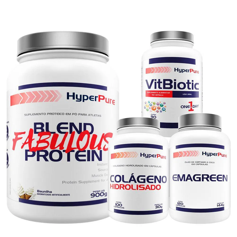 KIT FABULOUS PROTEIN 900G + COLáGENO + EMAGREEN + VIT BIOTIC