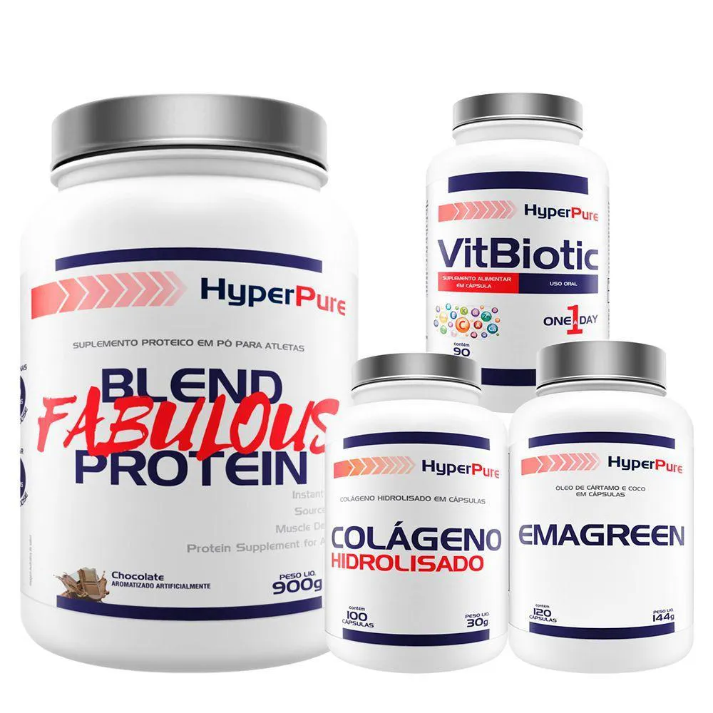 KIT FABULOUS PROTEIN 900G + COLáGENO + EMAGREEN + VIT BIOTIC