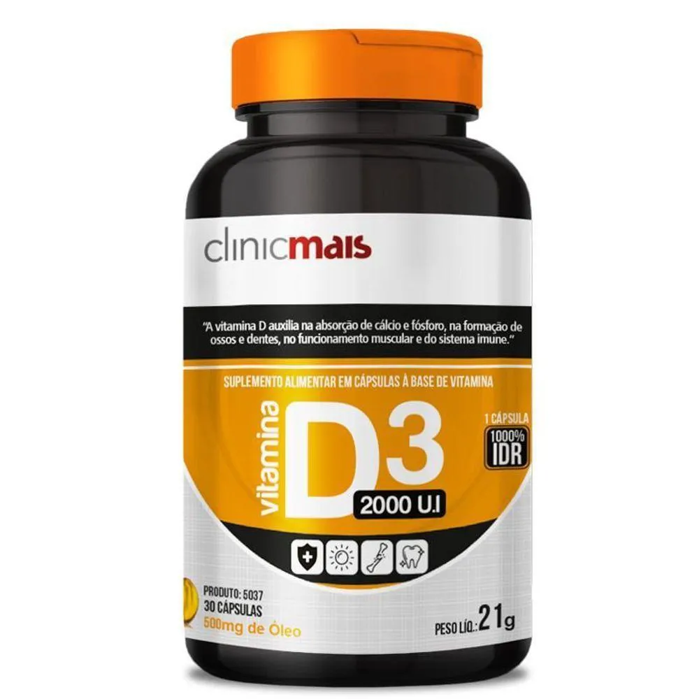 VITAMINA D3 2000 U.I 500MG CLINICMAIS 30 CáPSULAS