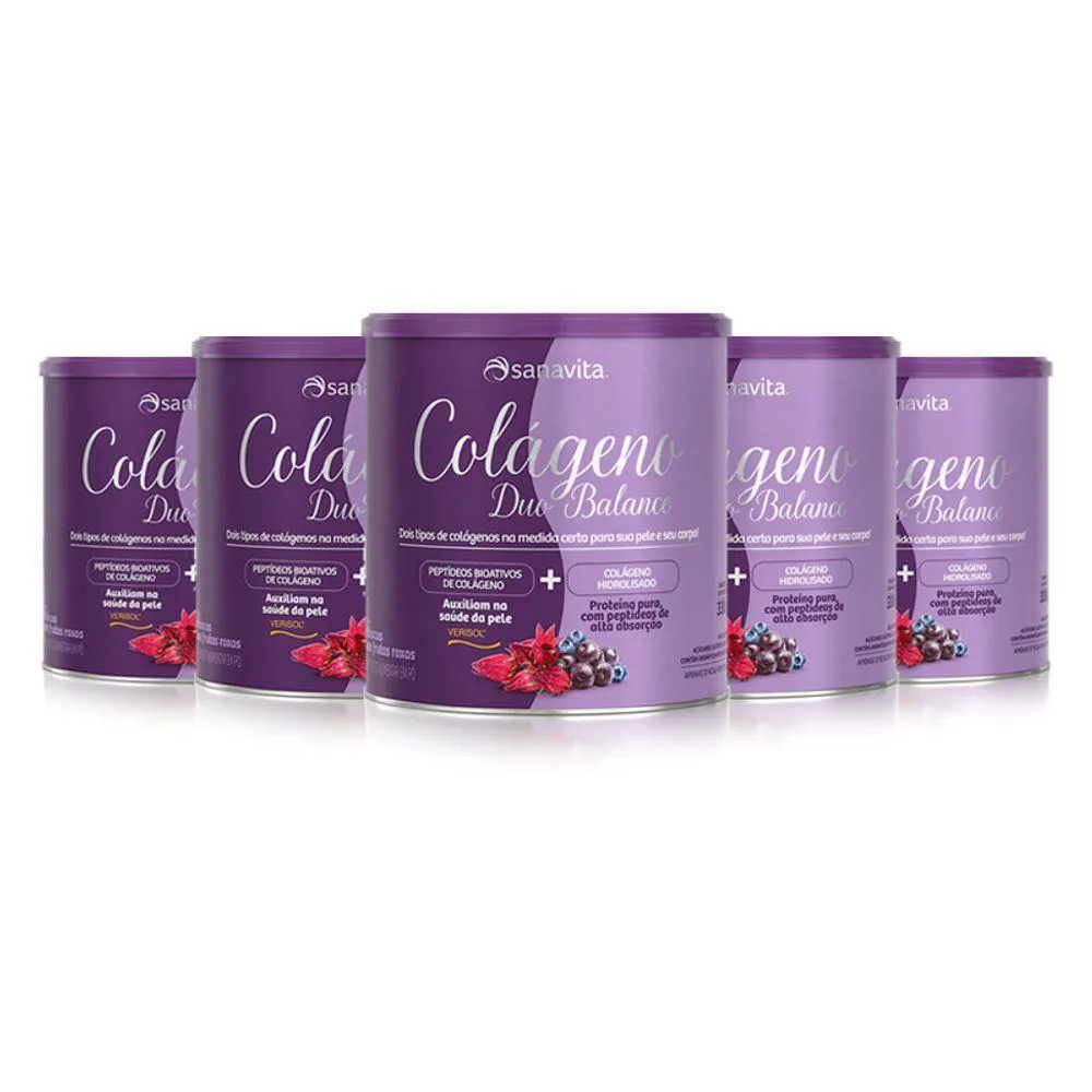 KIT 5 COLáGENO DUO BALANCE SANAVITA HIBISCUS E FRUTAS ROXAS 330G