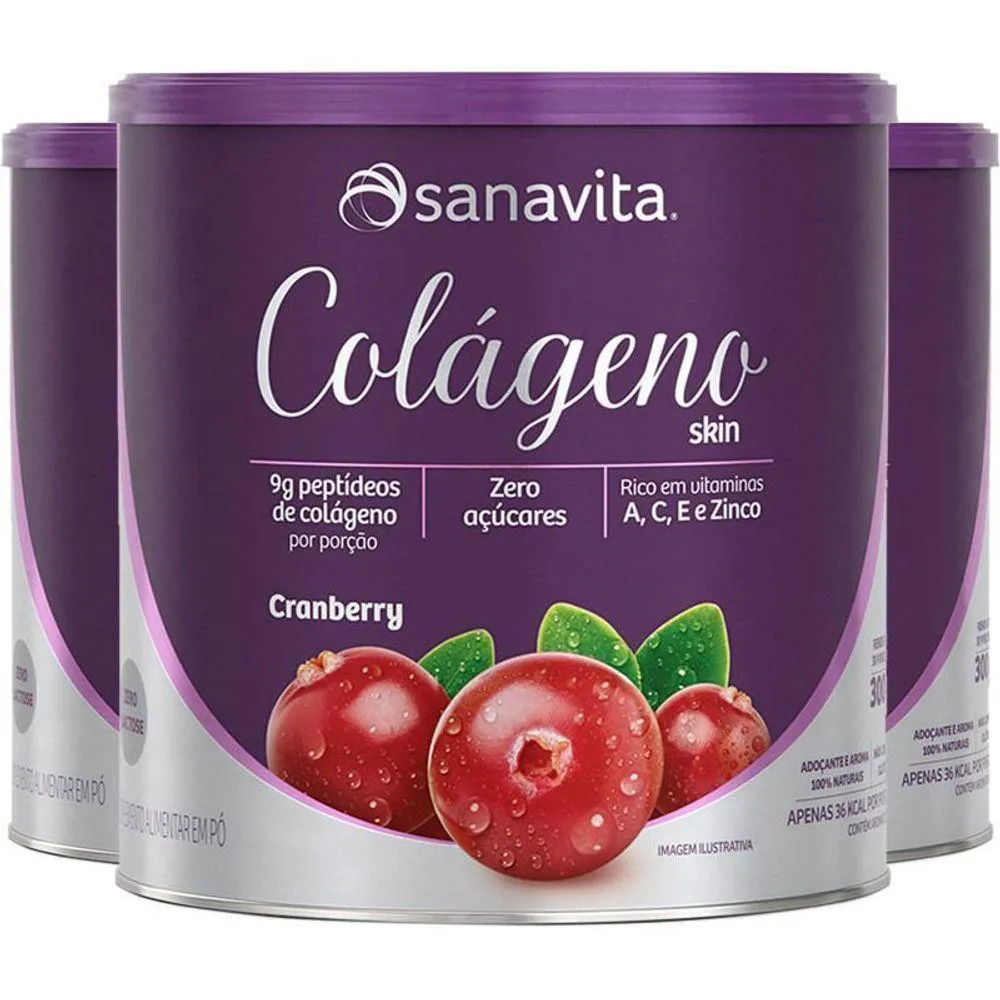 KIT 3 COLáGENO HIDROLISADO CRANBERRY SANAVITA 300G