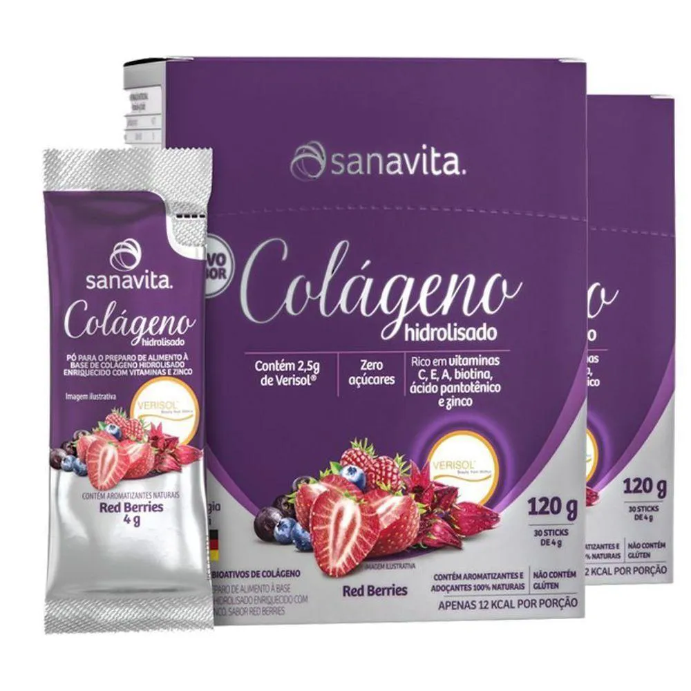 2 COLáGENO VERISOL RED BERRIES 30 SACHêS SANAVITA