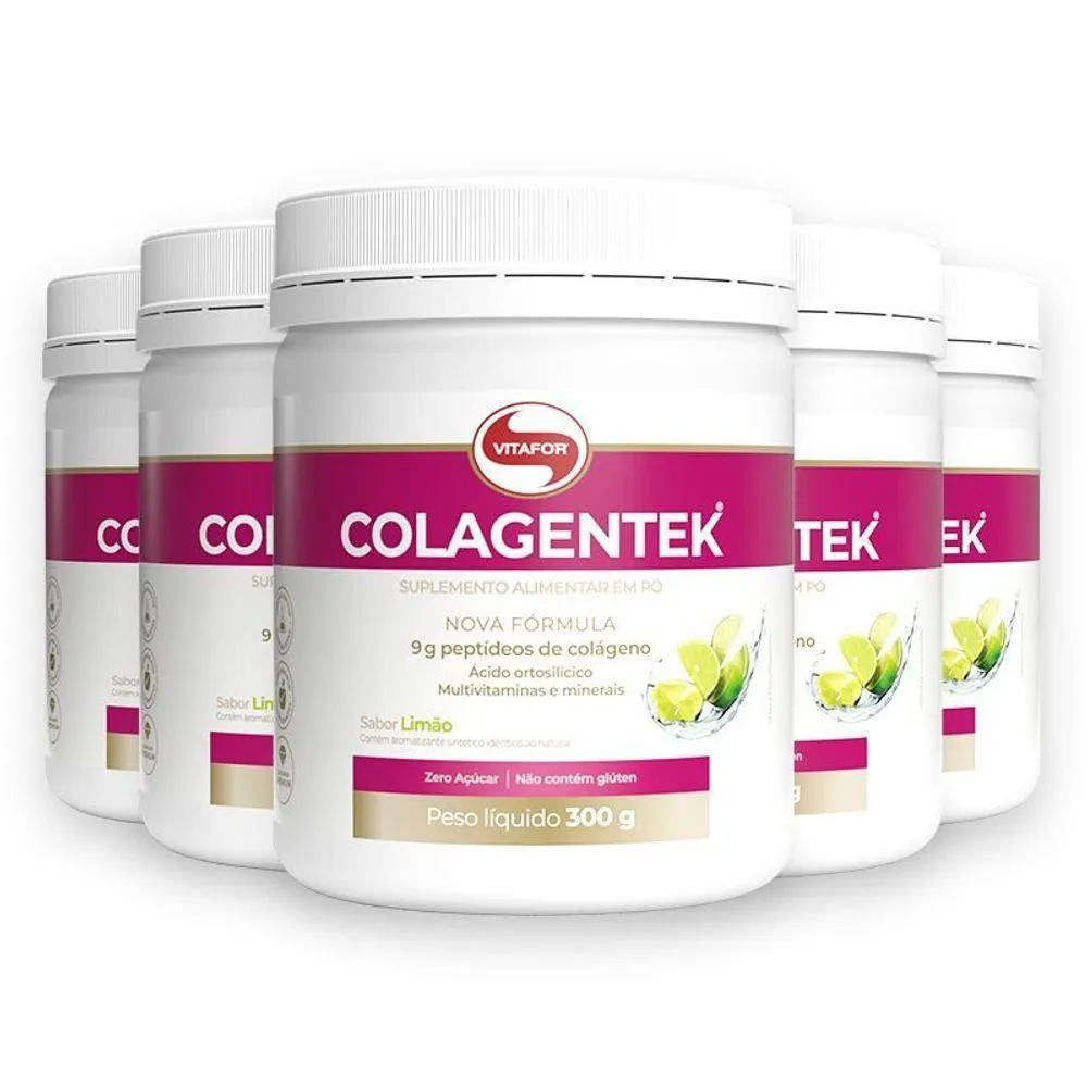 KIT 5 COLáGENO HIDROLISADO COLAGENTEK VITAFOR LIMãO 300G