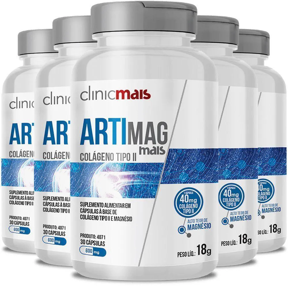 KIT 5 ARTIMAG COLáGENO TIPO II E MAGNéSIO 30CAP CLINICMAIS