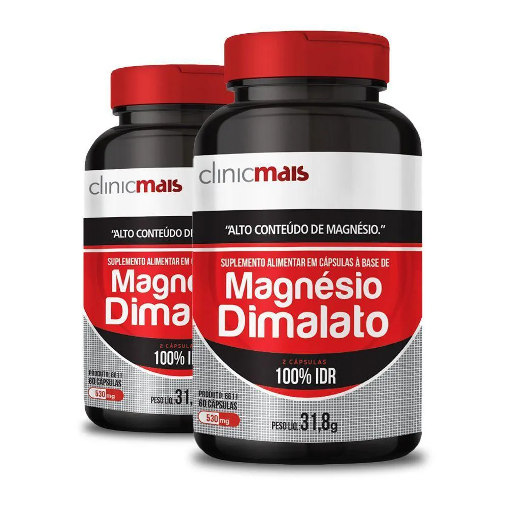 KIT 2 MAGNéSIO DIMALATO CLINICMAIS 60 CáPSULAS