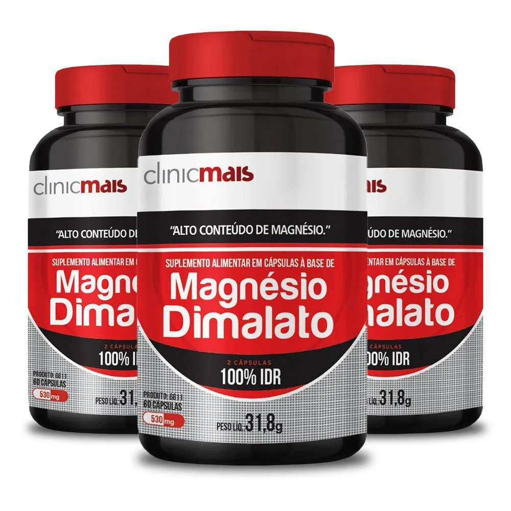 KIT 3 MAGNéSIO DIMALATO CLINICMAIS 60 CáPSULAS