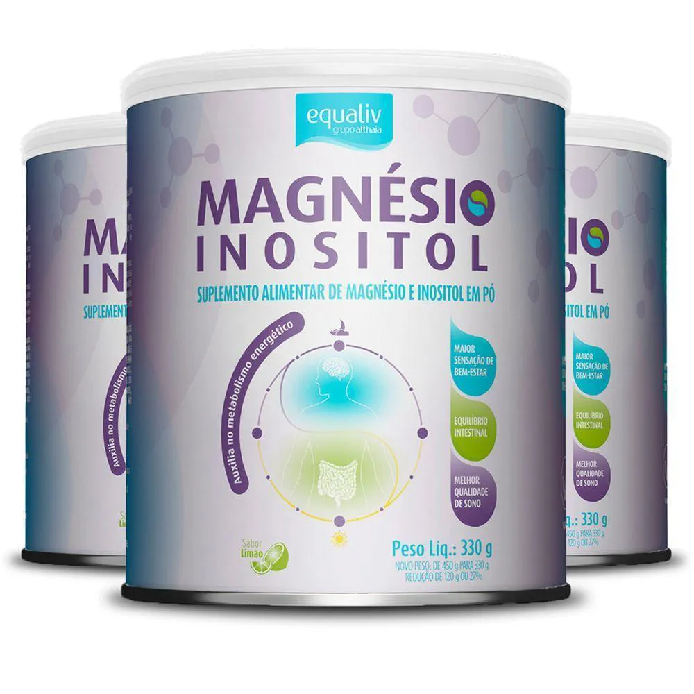KIT 3 MAGNéSIO INOSITOL EQUALIV SABOR LIMãO 330G