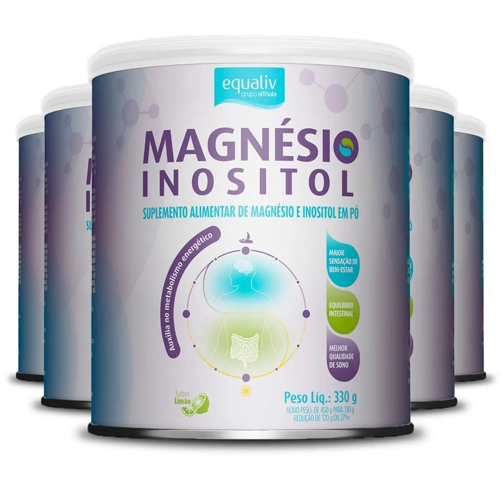 KIT 5 MAGNéSIO INOSITOL EQUALIV SABOR LIMãO 330G
