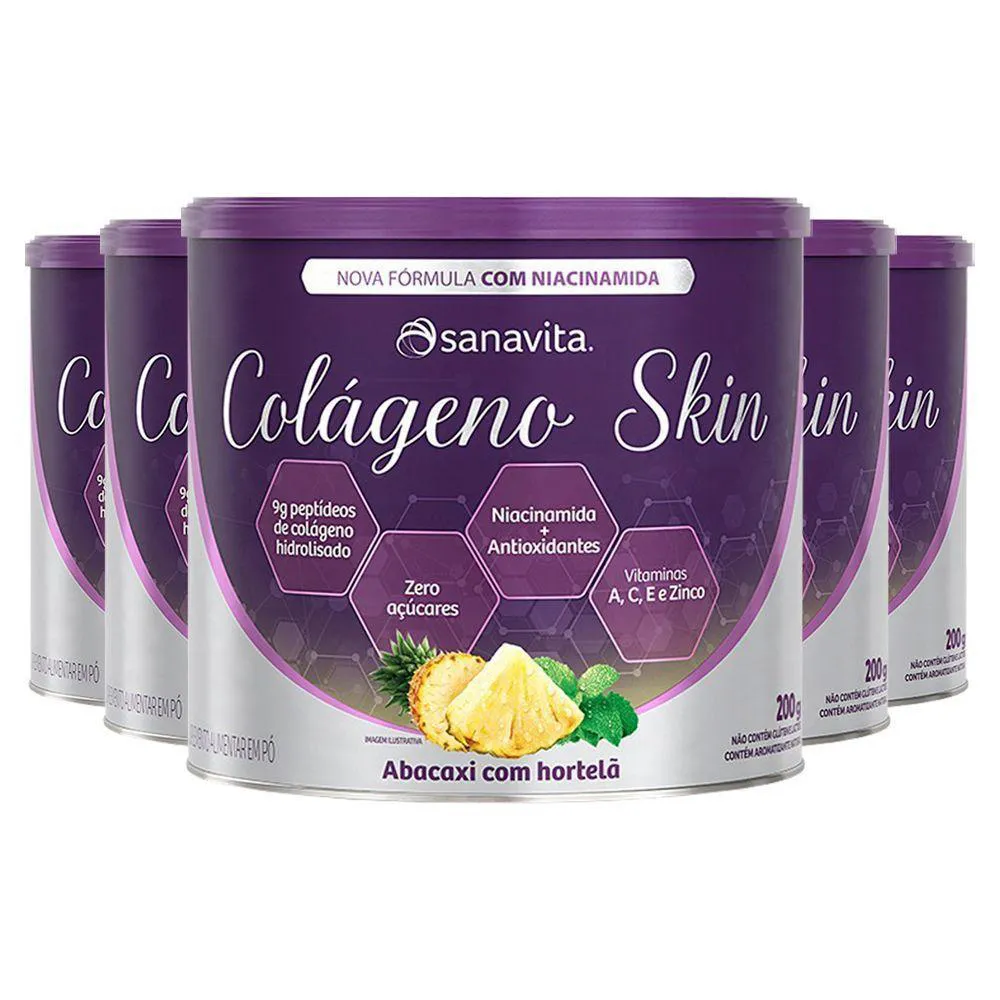 KIT 5 COLáGENO SKIN NIACINAMIDA SANAVITA ABACAXI COM HORTELã 200G