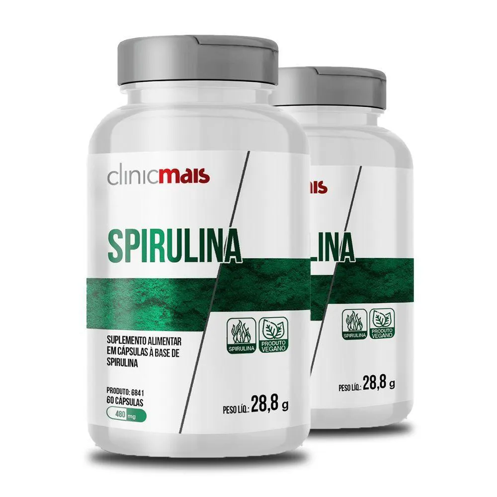 KIT 2 SPIRULINA CLINIC MAIS 480MG 60 CáPSULAS