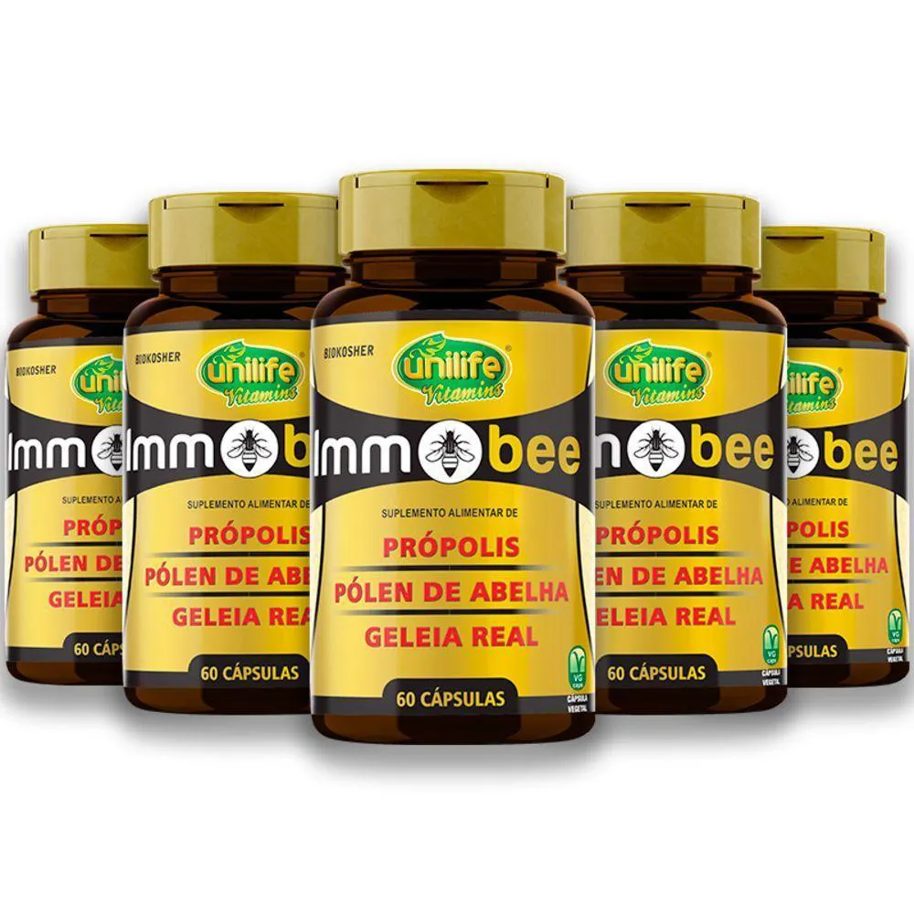 KIT 5 IMMOBEE PRóPOLIS, PóLEN DE ABELHA E GELEIA REAL UNILIFE 60 CAPSULAS