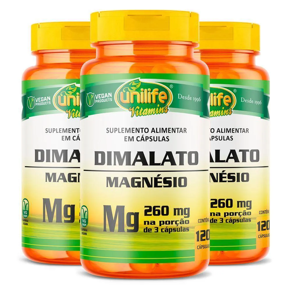 KIT 3 MAGNéSIO DIMALATO UNILIFE 120 CáPSULAS