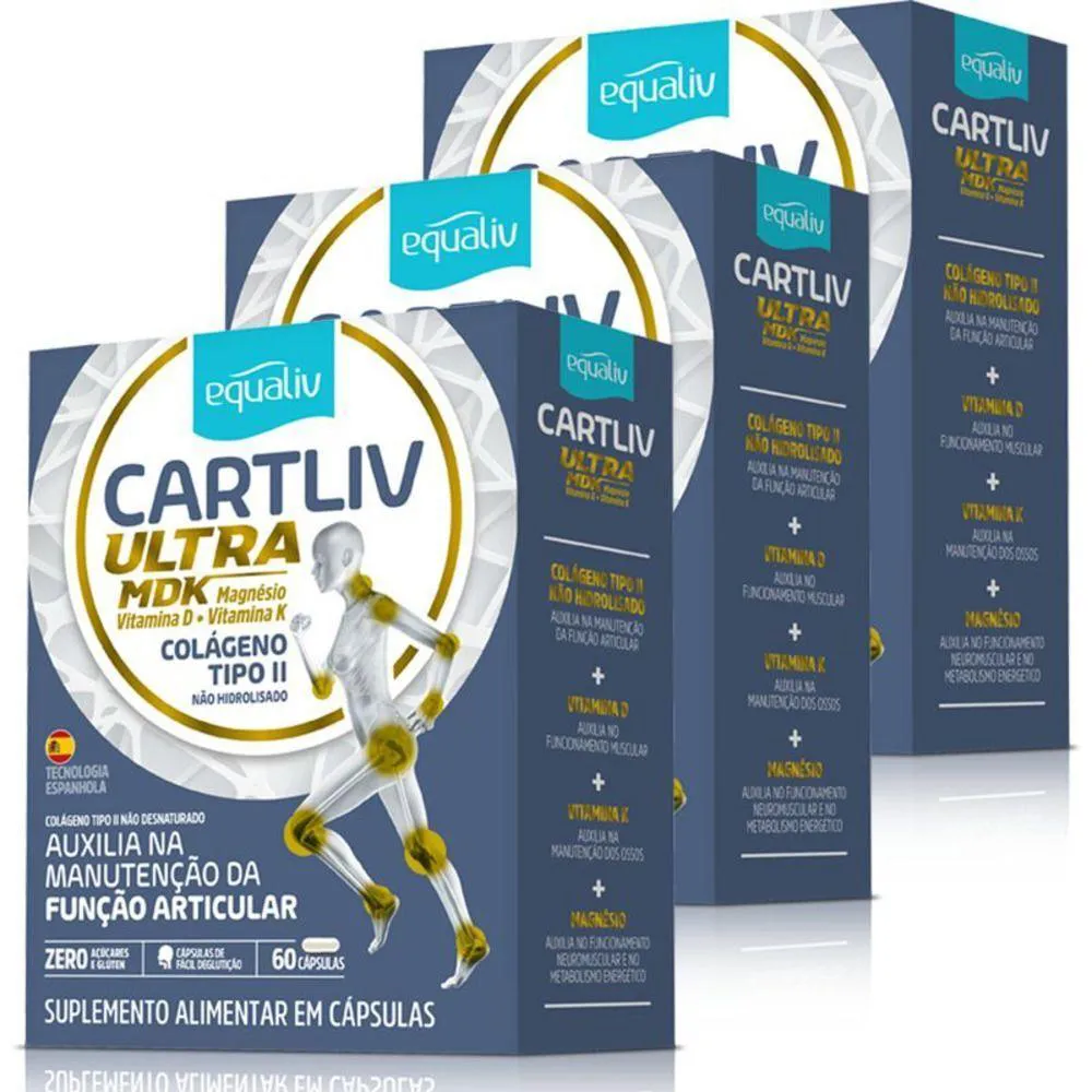 KIT 3 CARTLIV ULTRA MDK COLAGENO TIPO 2 EQUALIV 30 CáPSULAS