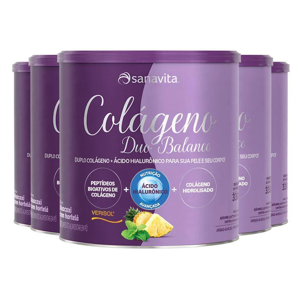 KIT 5 COLáGENO DUO BALANCE SANAVITA ABACAXI COM HORTELã 330G
