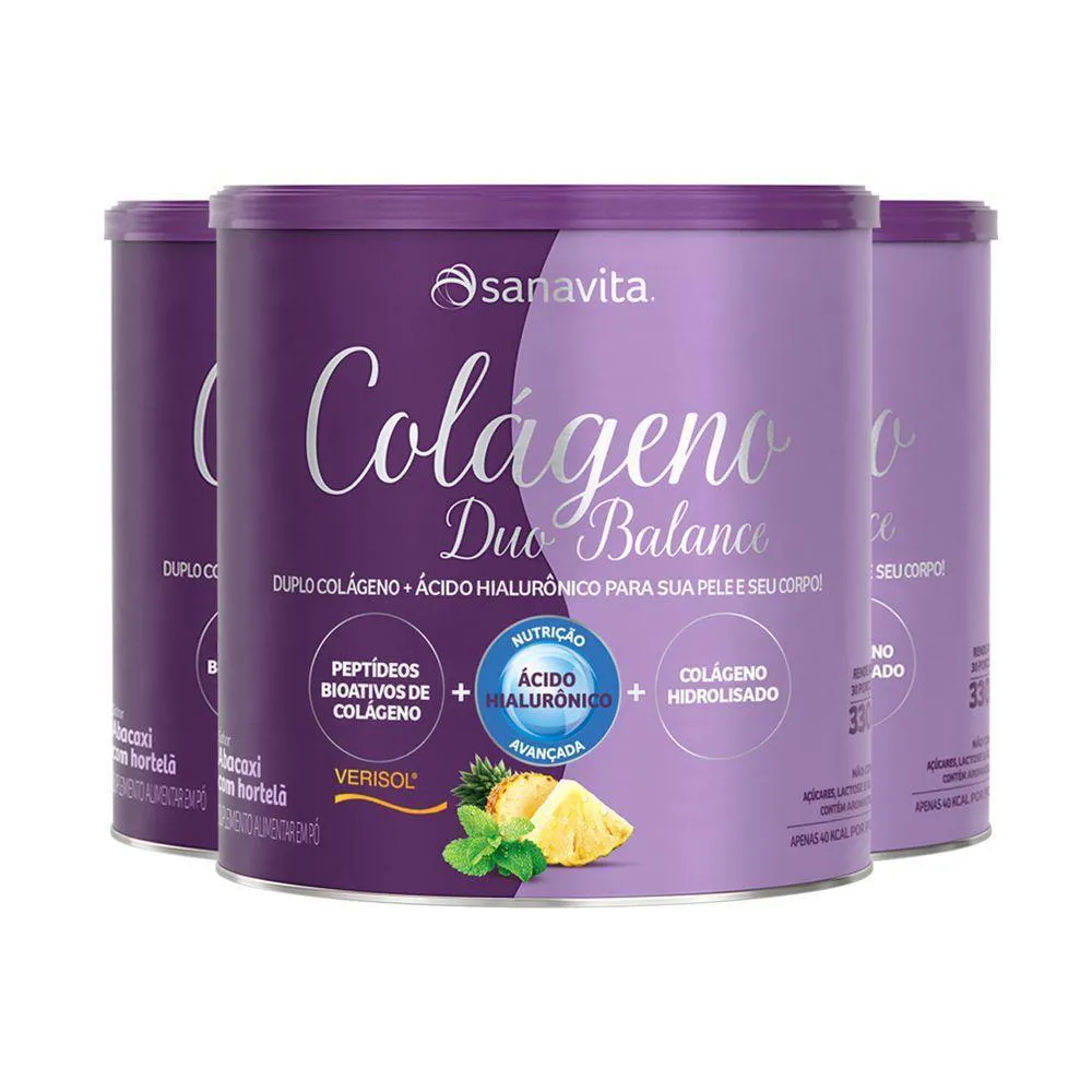 KIT 3 COLáGENO DUO BALANCE SANAVITA ABACAXI COM HORTELã 330G