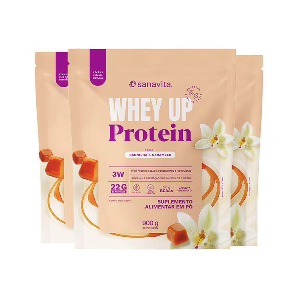 KIT 3 WHEY UP 3W SANAVITA BAUNILHA E CARAMELO 900G