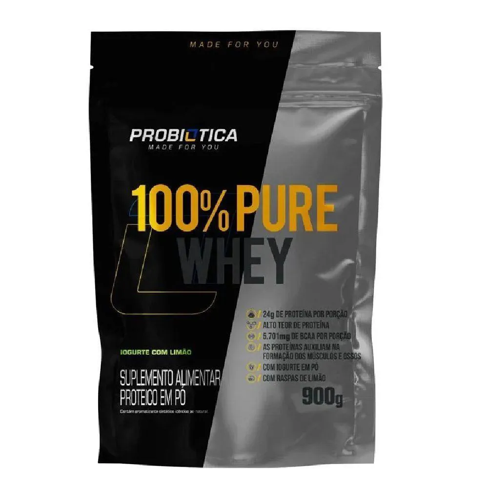SUPLEMENTO ALIMENTAR 100% PURE WHEY REFIL 900G PROBIóTICA SABOR IOGURTE COM LIMãO