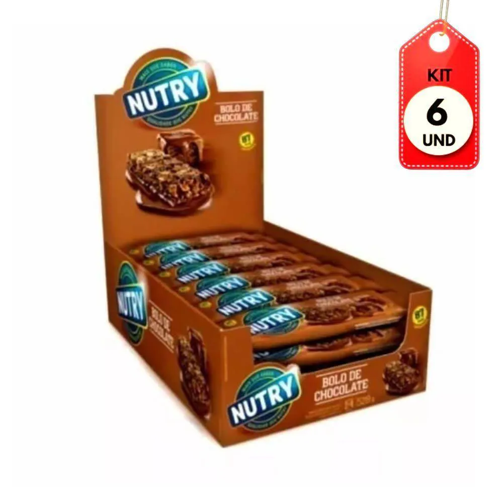 KIT C/06 NUTRY BARRA DE CEREAL BOLO DE CHOCOLATE C/24