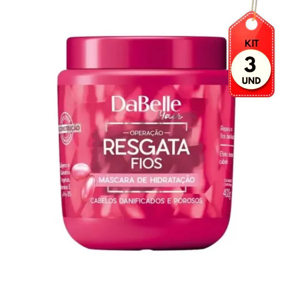 KIT C/03 DABELLE RESGATA FIOS MáSCARA HIDRATANTE 400G
