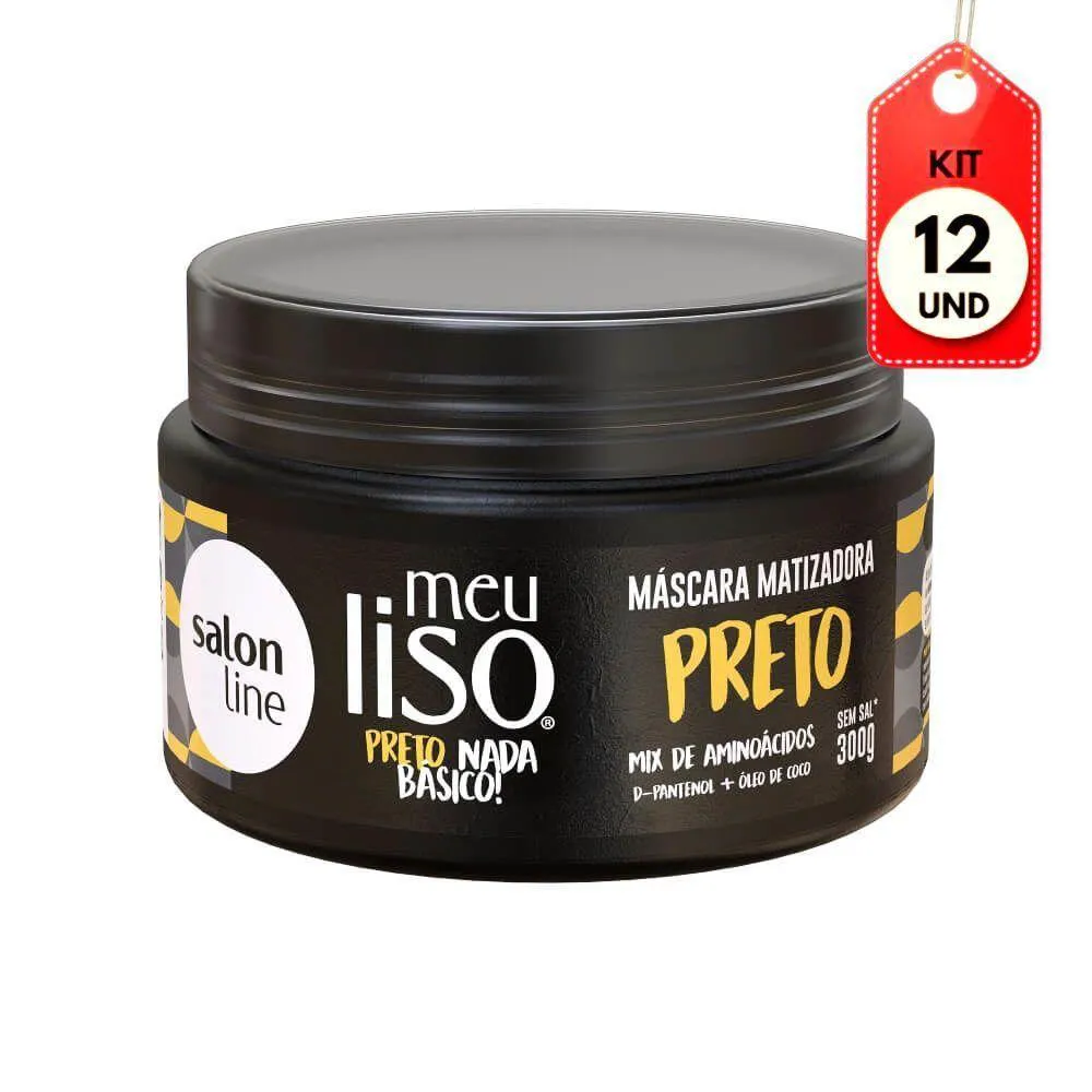 KIT C/12 SALON LINE MEU LISO MáSCARA MATIZADORA PRETO 300G