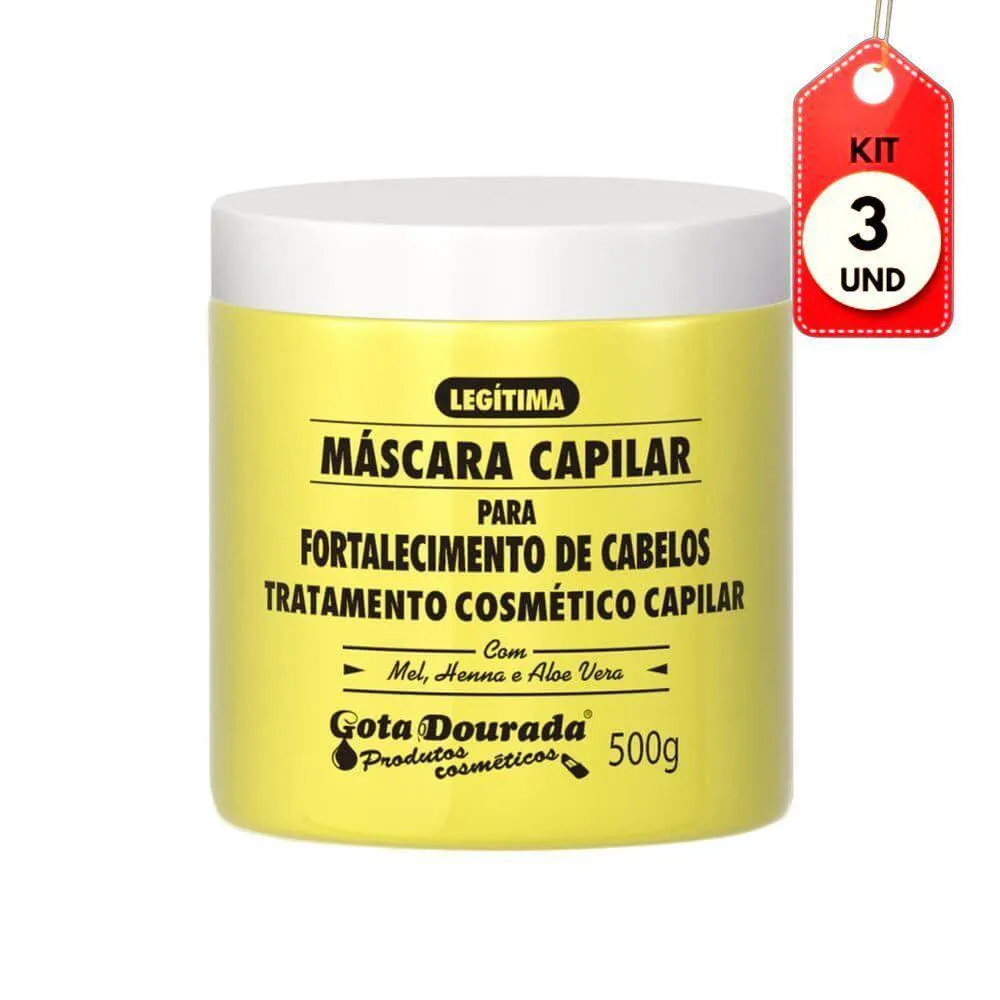 KIT C/03 GOTA DOURADA FORTALECIMENTO MáSCARA 500G