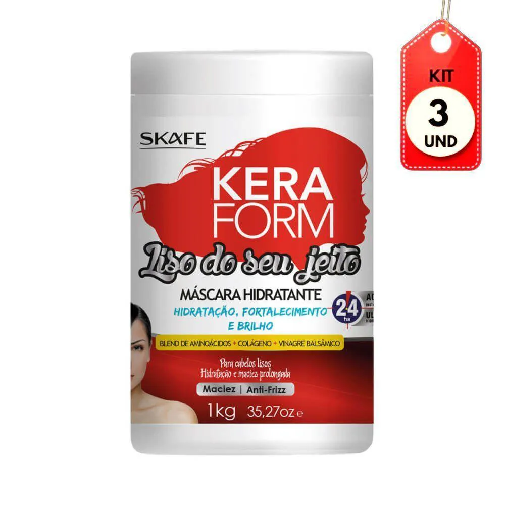 KIT C/03 SKAFE KERAFORM LISO DO SEU JEITO MáSCARA CAPILAR 1KG
