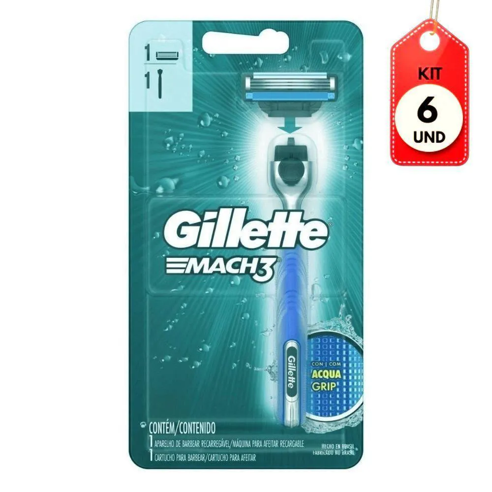 KIT C/06 GILLETTE MACH3 APARELHO DE BARBEAR ACQUA GRIP C/1
