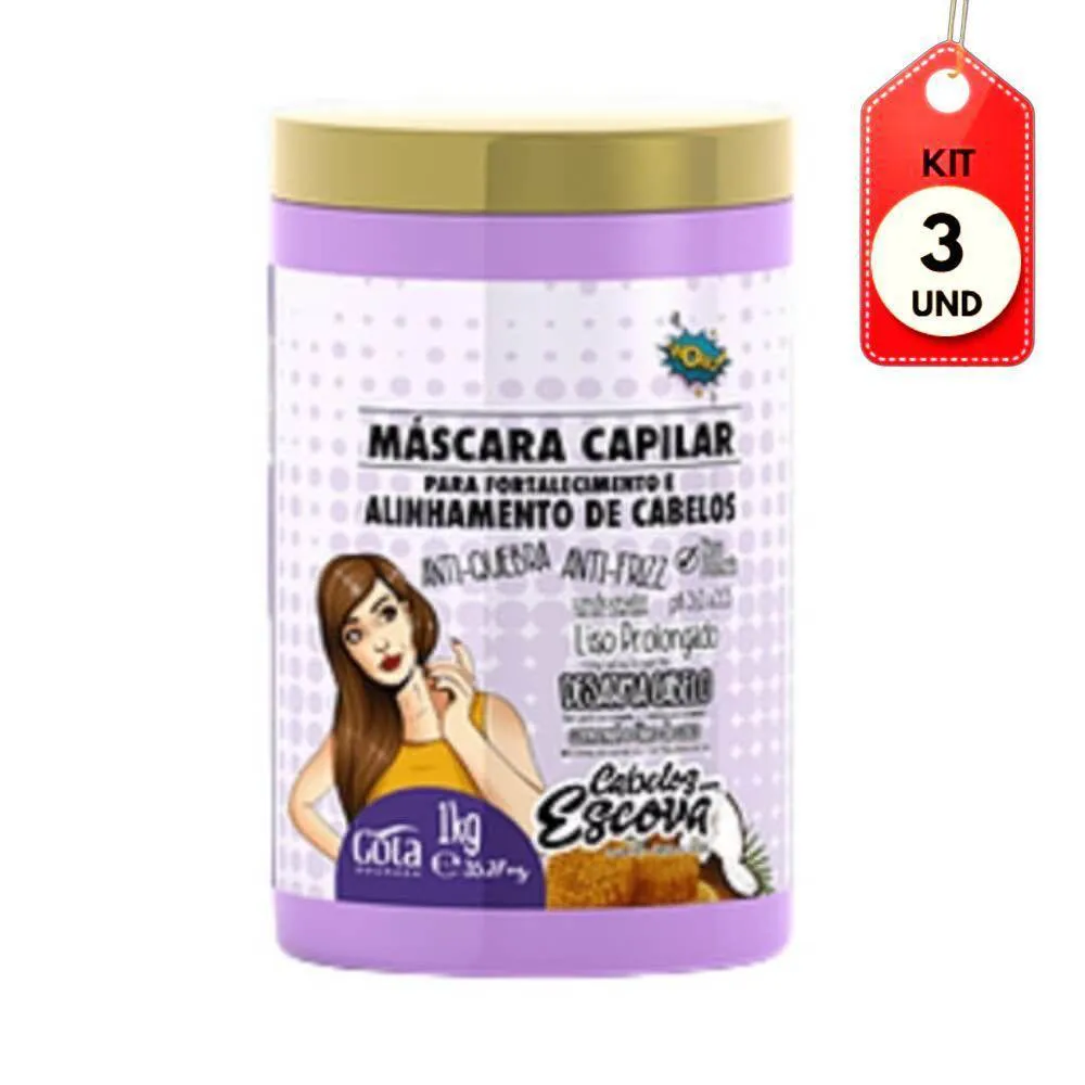 KIT C/03 GOTA DOURADA ESCOVA MáSCARA CAPILAR 1KG