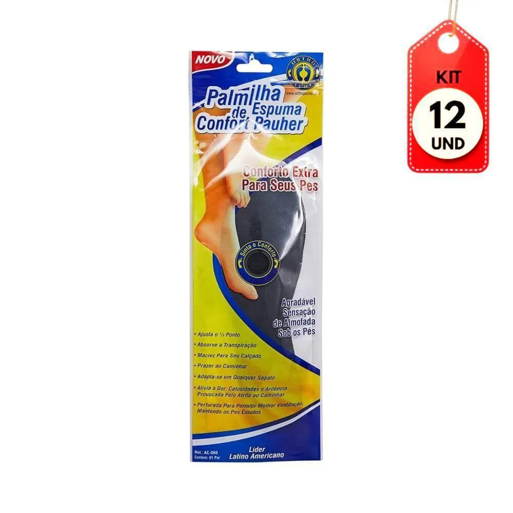KIT C/12 ORTHOPAUHER AC060 PALMILHA CONFORT C/ ESPUMA PRETA 43/44