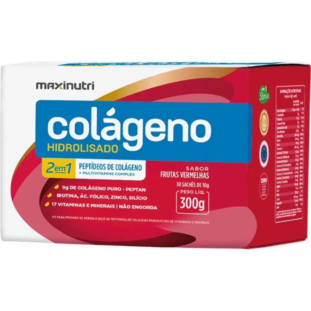 COLáGENO HIDROLISADO 2 EM 1 30 SACHêS MAXINUTRI FRUTAS VERMELHAS