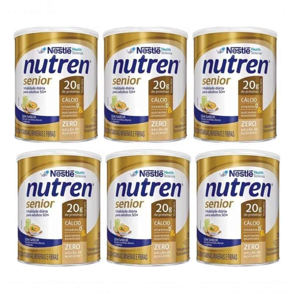 KIT 6 NUTREN SENIOR SUPLEMENTO Pó NESTLé SEM SABOR LATA 370G