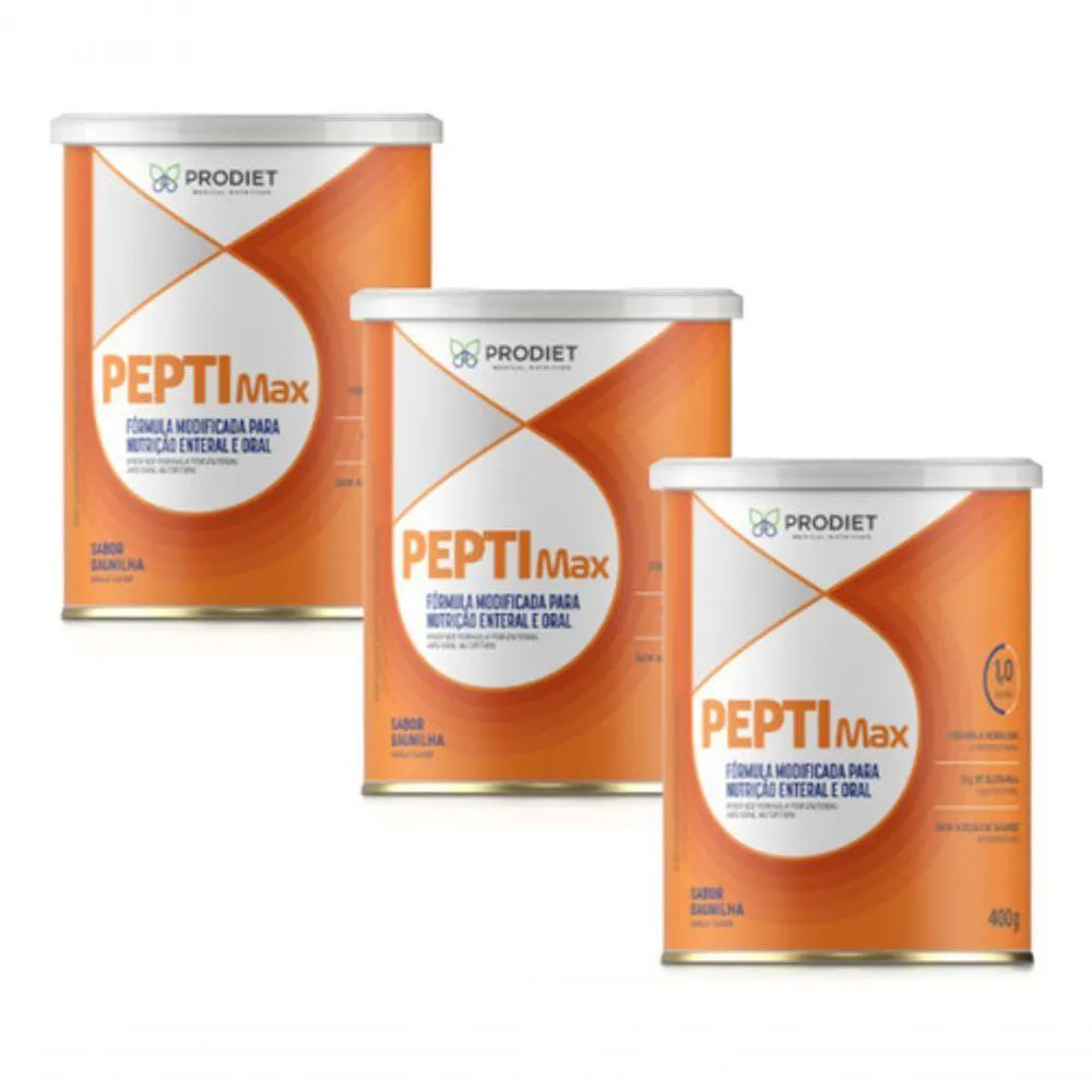 KIT 3UN PEPTIMAX 1.0 KCAL-ML 400G GLUTAMINA BAUNILHA PRODIET SABOR BAUNILHA