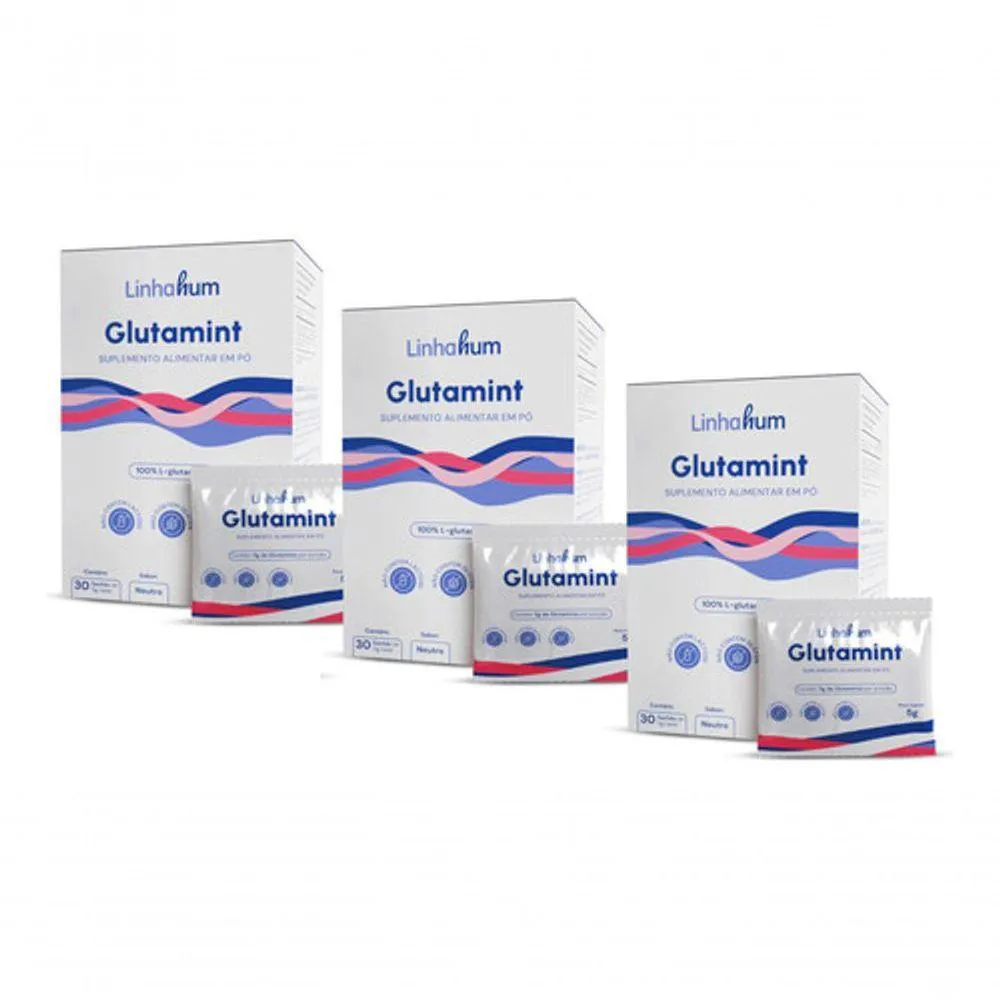 3CX GLUTAMINT 100% L-GLUTAMINA EM Pó 30 SACHêS 5G LINHAHUM COR INCOLOR