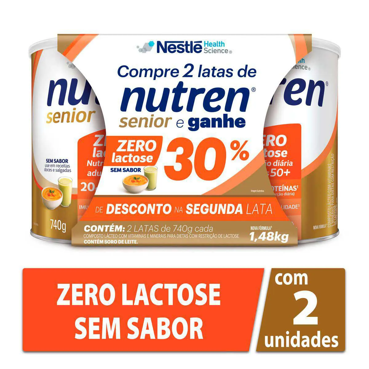 Kit Complemento Alimentar Nutren Senior Zero Lactose Sem Sabir com 2 Unidades