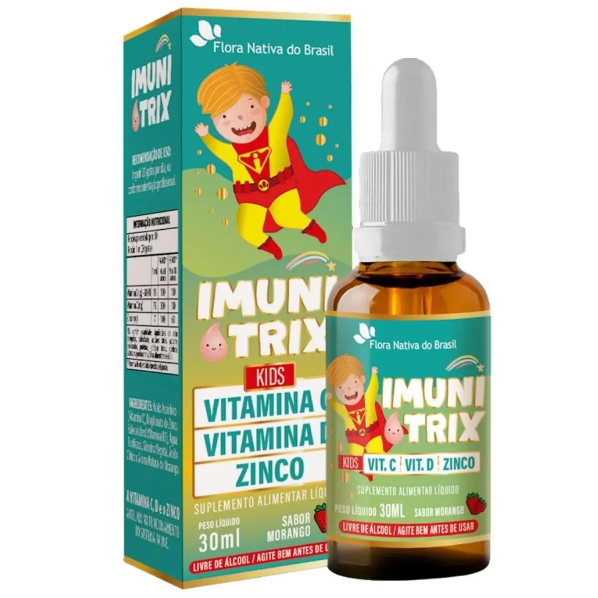 IMUNITRIX VITAMINA C + VITAMINA D + ZINCO KIDS CRIANçA IMUNIDADE 30ML Morango