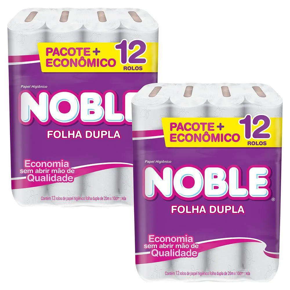 KIT 2 PAPEL HIGIêNICO NOBLE NEUTRO FOLHA DUPLA 12 ROLOS DE 20M CADA