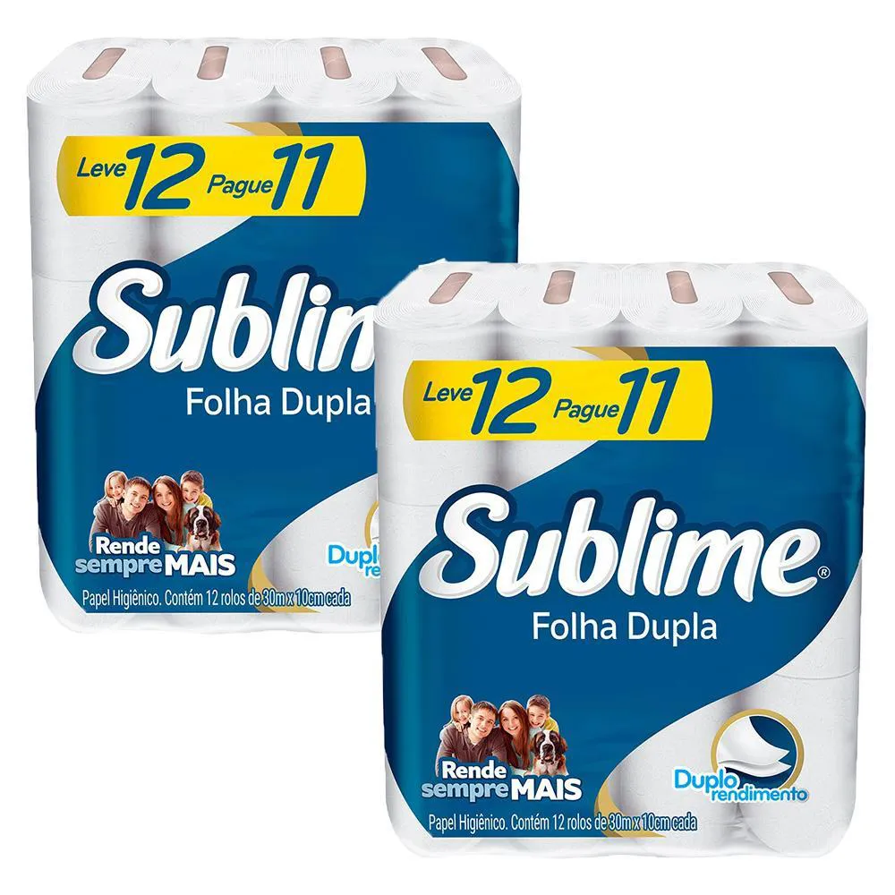 KIT 2 PAPEL HIGIêNICO SUBLIME FOLHA DUPLA COM 12 ROLOS CADA
