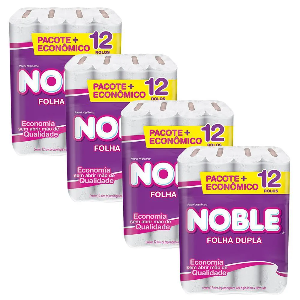 KIT 4 PAPEL HIGIêNICO NOBLE NEUTRO FOLHA DUPLA COM 12 ROLOS CADA