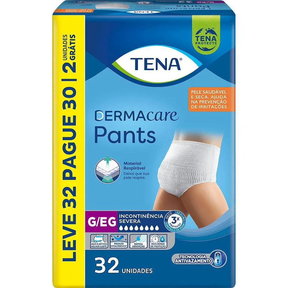 ROUPA INTIMA TENA PANTS DERMACARE G/EG LEVE 32UN PAGUE 30UN