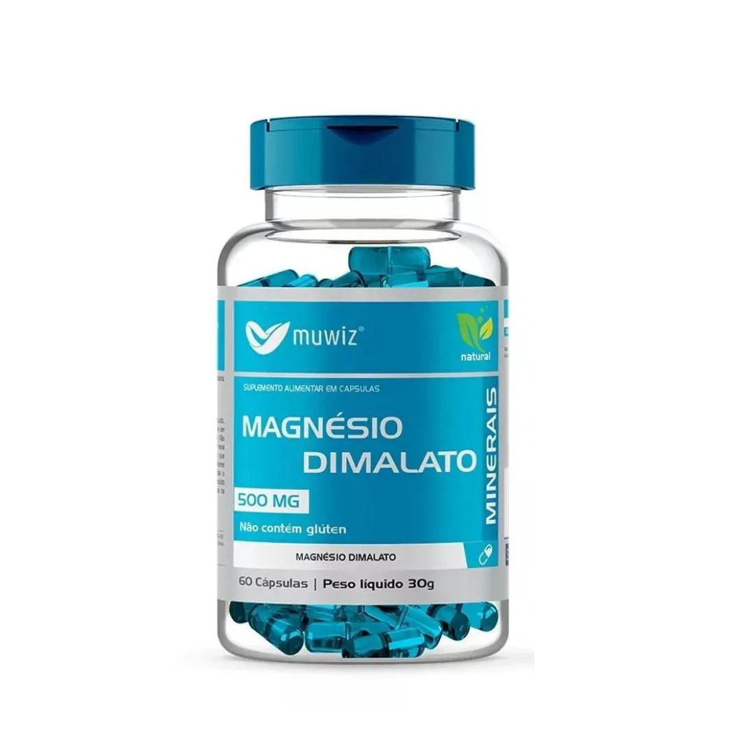 MAGNéSIO DIMALATO 500MG 60 CáPSULAS SUPLEMENTO MINERAL MUWIZ