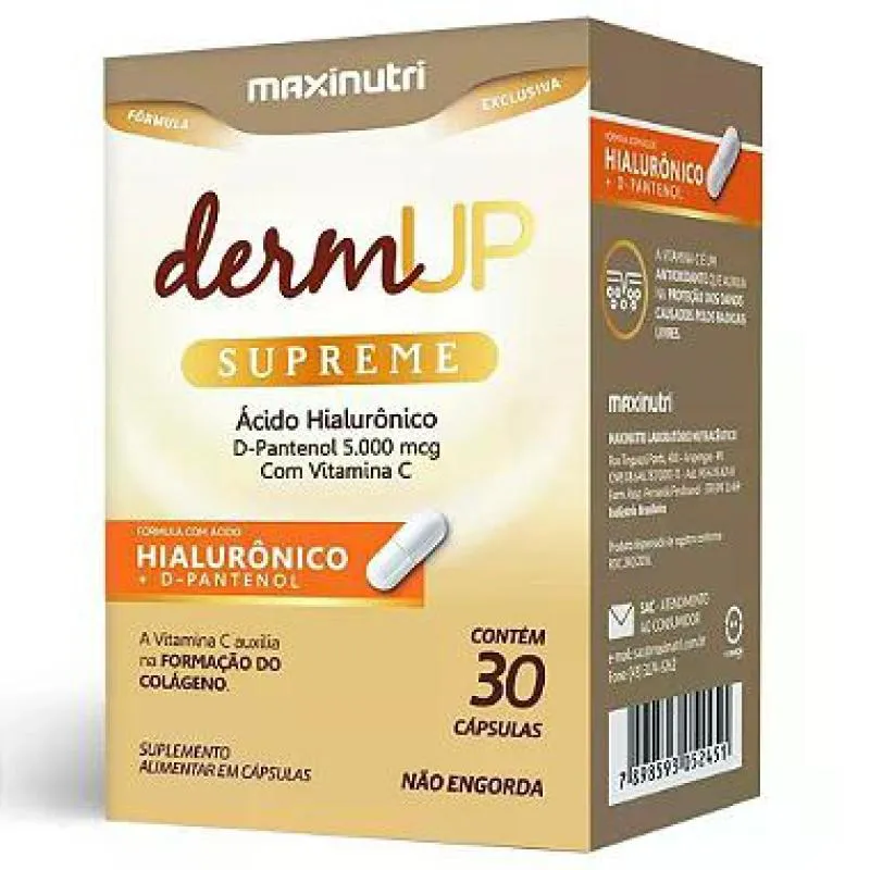 KIT 2X DERMUP SUPREME D-PANTENOL E ÁCIDO HIALURôNICO C/ 30 CáPS - MAXINUTRI