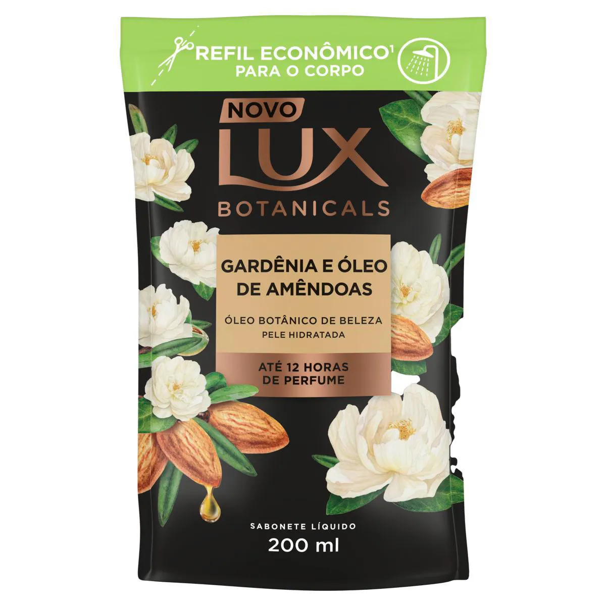 Refil Sabonete Líquido Lux Botanicals Gardênia e Óleo de Amêndoas 12h Glicerinado 200ml