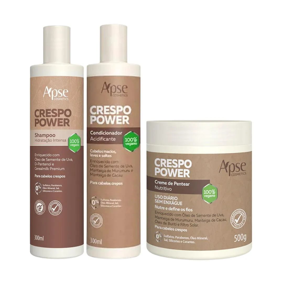 KIT APSE CRESPO POWER SHAMPOO CONDICIONADOR CREME DE PENTEAR