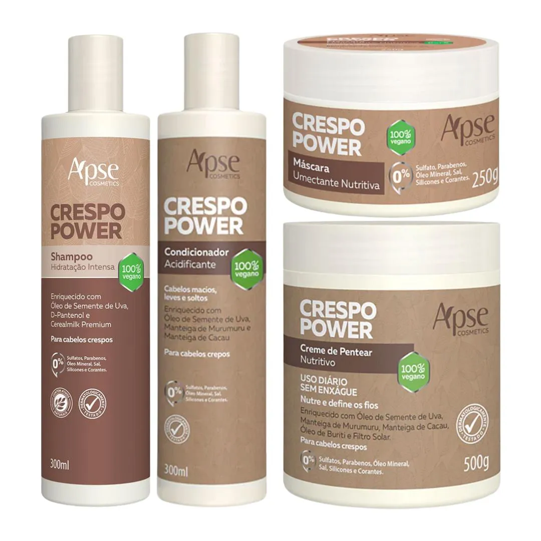 KIT APSE CRESPO POWER SHAMPOO CONDICIONADOR CREME MáSCARA