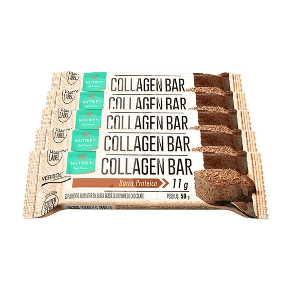 KIT 5 COLLAGEN BAR NUTRIFY BARRA DE PROTEíNA BROWNIE UND 50G