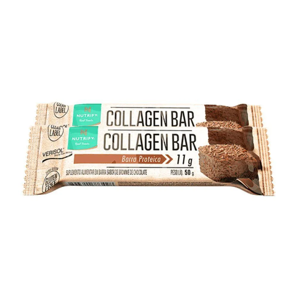 KIT 2 COLLAGEN BAR NUTRIFY BARRA DE PROTEíNA BROWNIE UND 50G