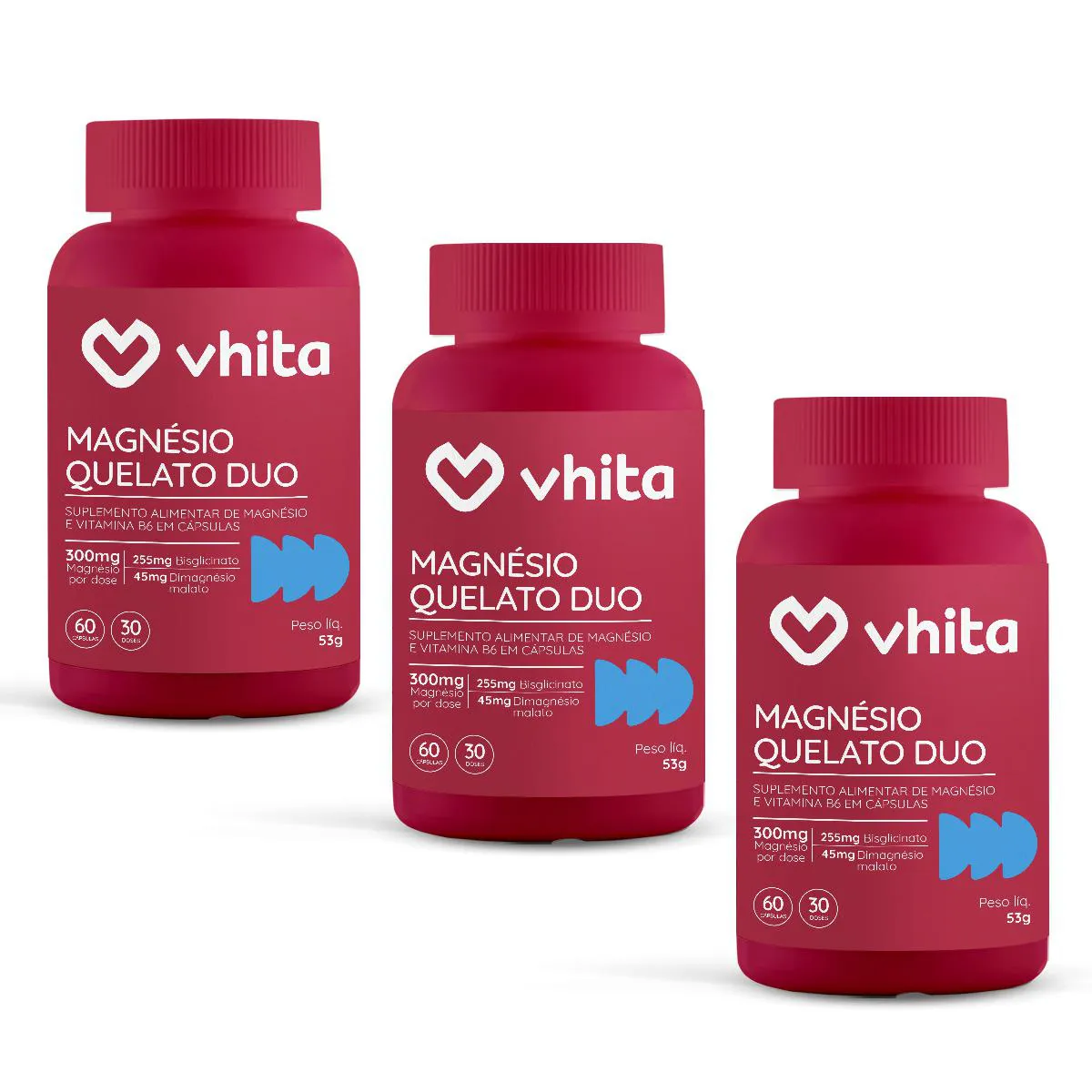 MAGNéSIO DIMALATO QUELATO E MAGNéSIO BISGLICINATO COM VITAMINA B6 300MG VHITA ( 3 UNIDADES)