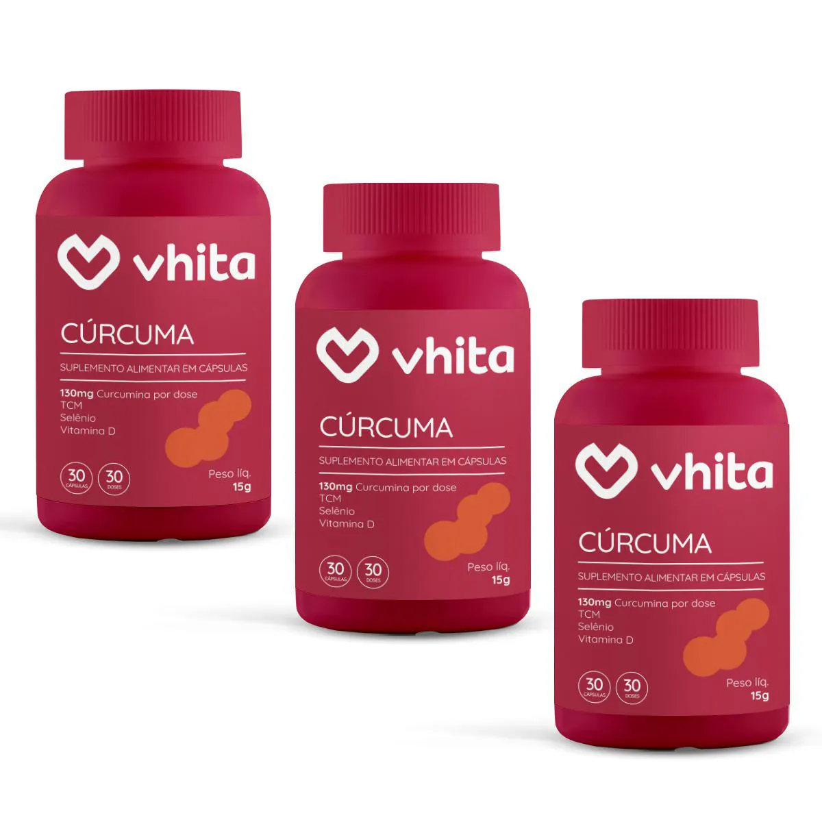 CúRCUMA LONGA COM VITAMINA D3 E SELêNIO 130MG 30 CáPSULAS VHITA ( 3 UNIDADES)