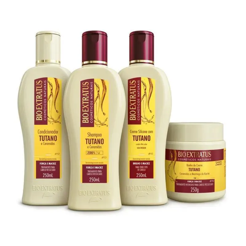 KIT 1 SHAMPOO 1 CREME SILICONE 1 CONDICIONADOR 1 BANHO CREME TUTANO 250 ML