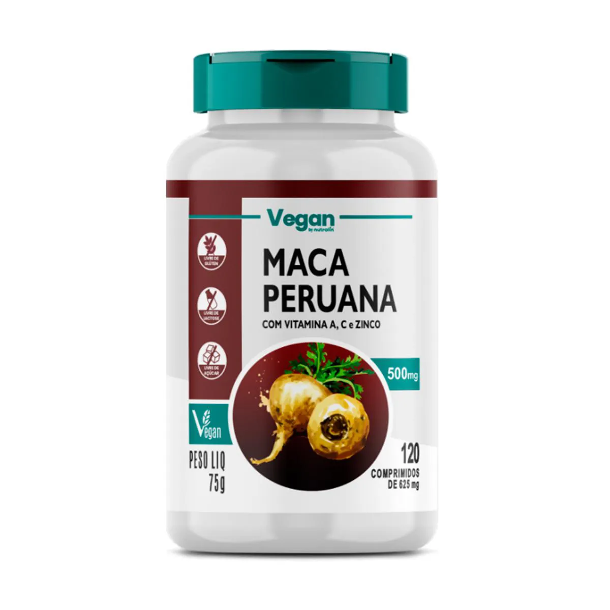 Maca Peruana 500mg Nutralin com Vitamina A + C + Zinco 120 comprimidos